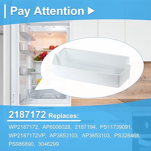 Miniatura 3 de 2187172 Estante para puerta de refrigerador compatible con estantes de repuesto Frigidaire Whirlpool Amana Estate AP6006028, 2187194, AP3853103,