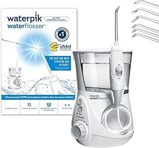 Waterpik – Hydropulseur Ultra professionnal, Jet dentaire avec 6 embouts et 10 niveaux de pression, Élimine la plaque, Blanc (WF-660EU)