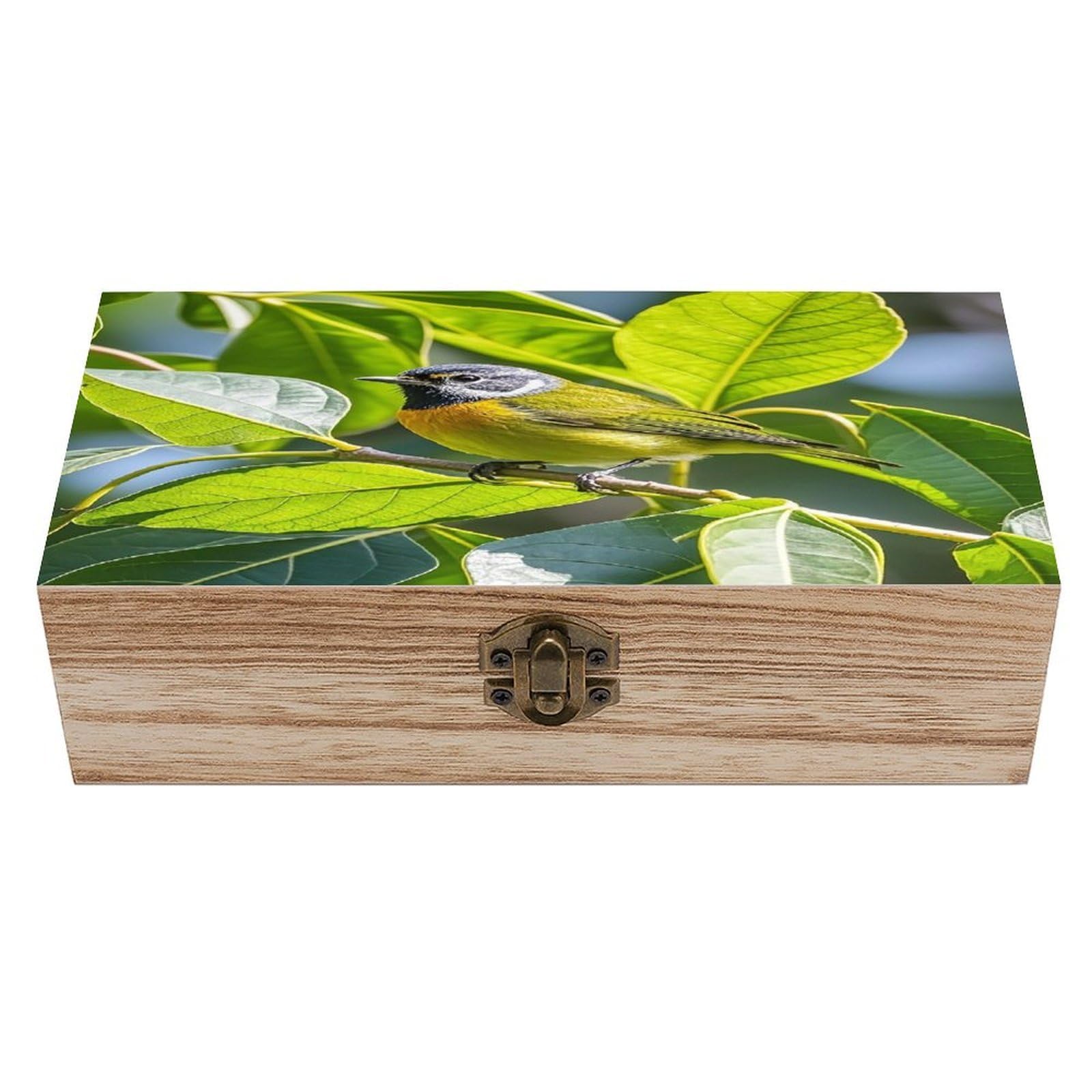 LZQPOEAS Green Leaves And Birds Wooden Box Storage Space to Organize Jewelry in A Beautiful Small Storage Box Decorative Card Boxes Memory Treasure Boxes for Crafts And Photo Storage