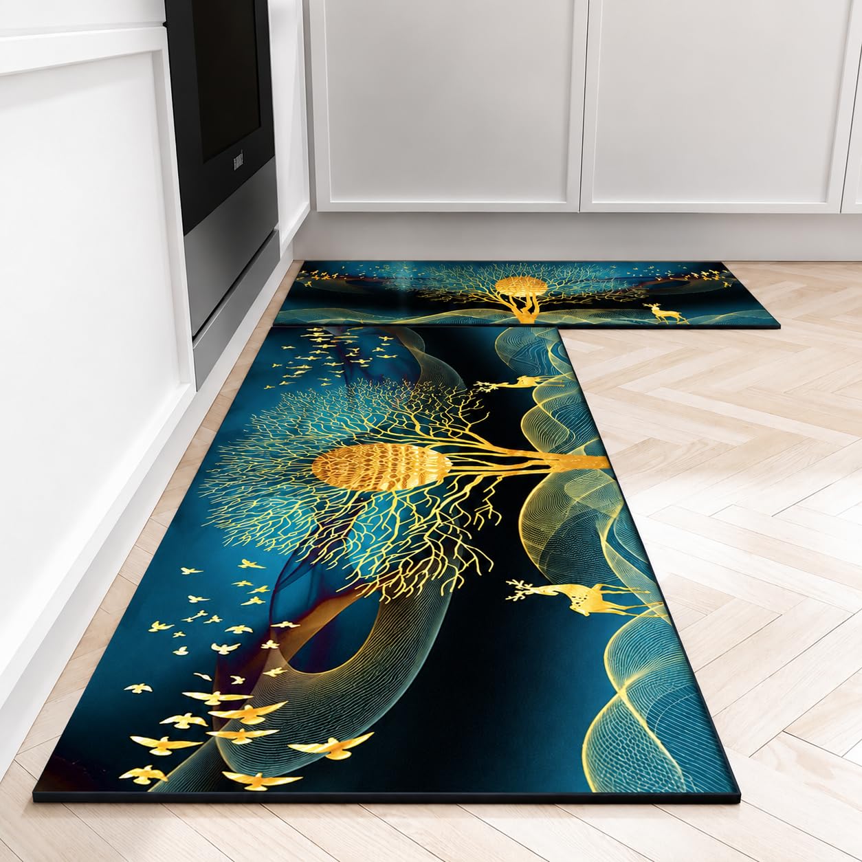 proxin 2Pcs Washable Kitchen Mat Sets,Anti Fatigue Kitchen Rugs Runner Non Slip,Water Absorbent Kitchen Floor Mat for Laundry, Bedroom