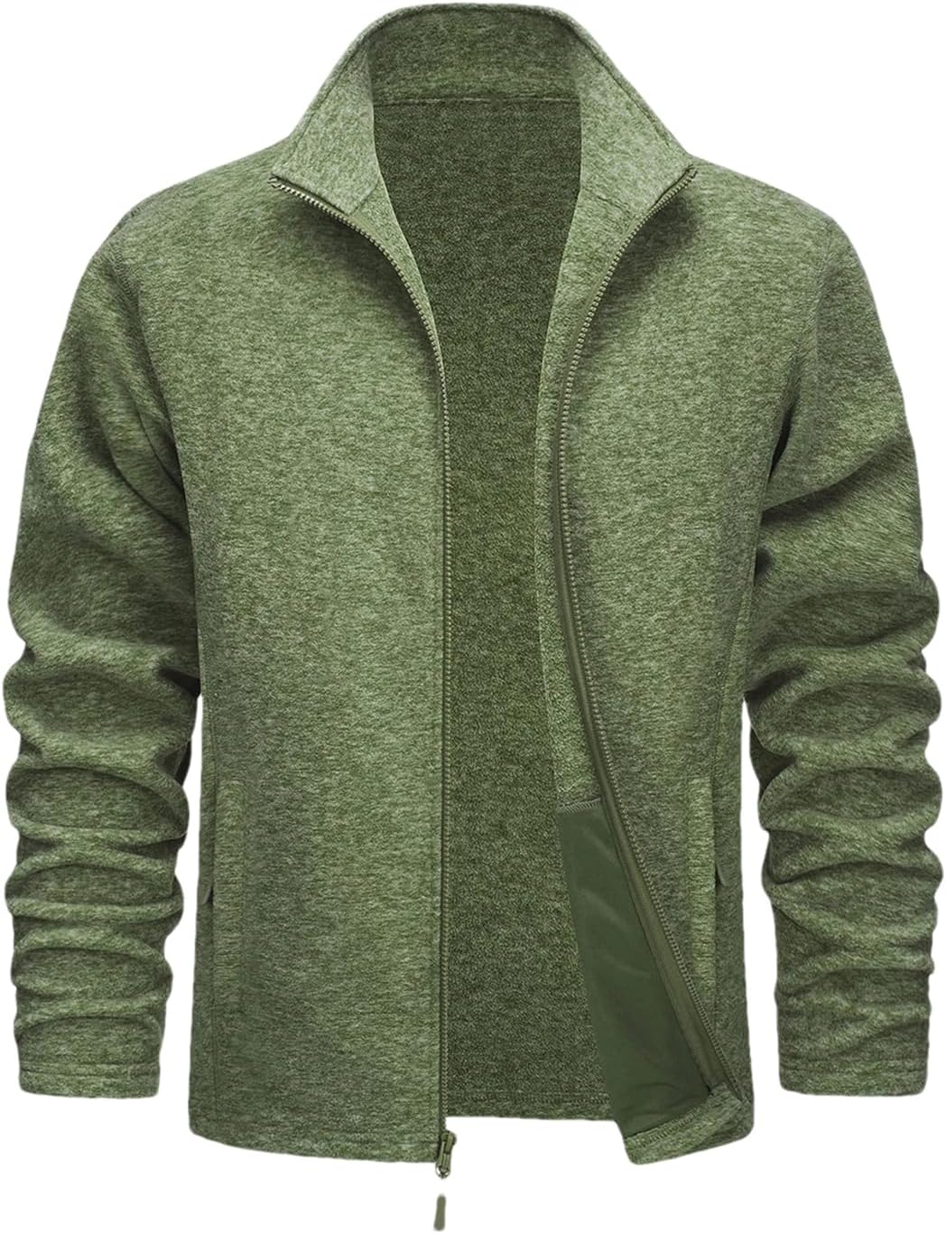 Men's Casual Jacket Mock Neck Long Sleeve Solid Color Zipper Lightweight Outerwear With Pockets