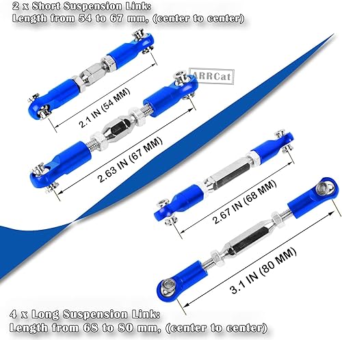 Miniatura 7 de RC Upgrades - Pieza de mejoras para automóvil RC de granito 110 4X4 Mega550, 110 Senton 4X4 Mega550 RC, 6 tensores ajustables de aluminio, eslabones