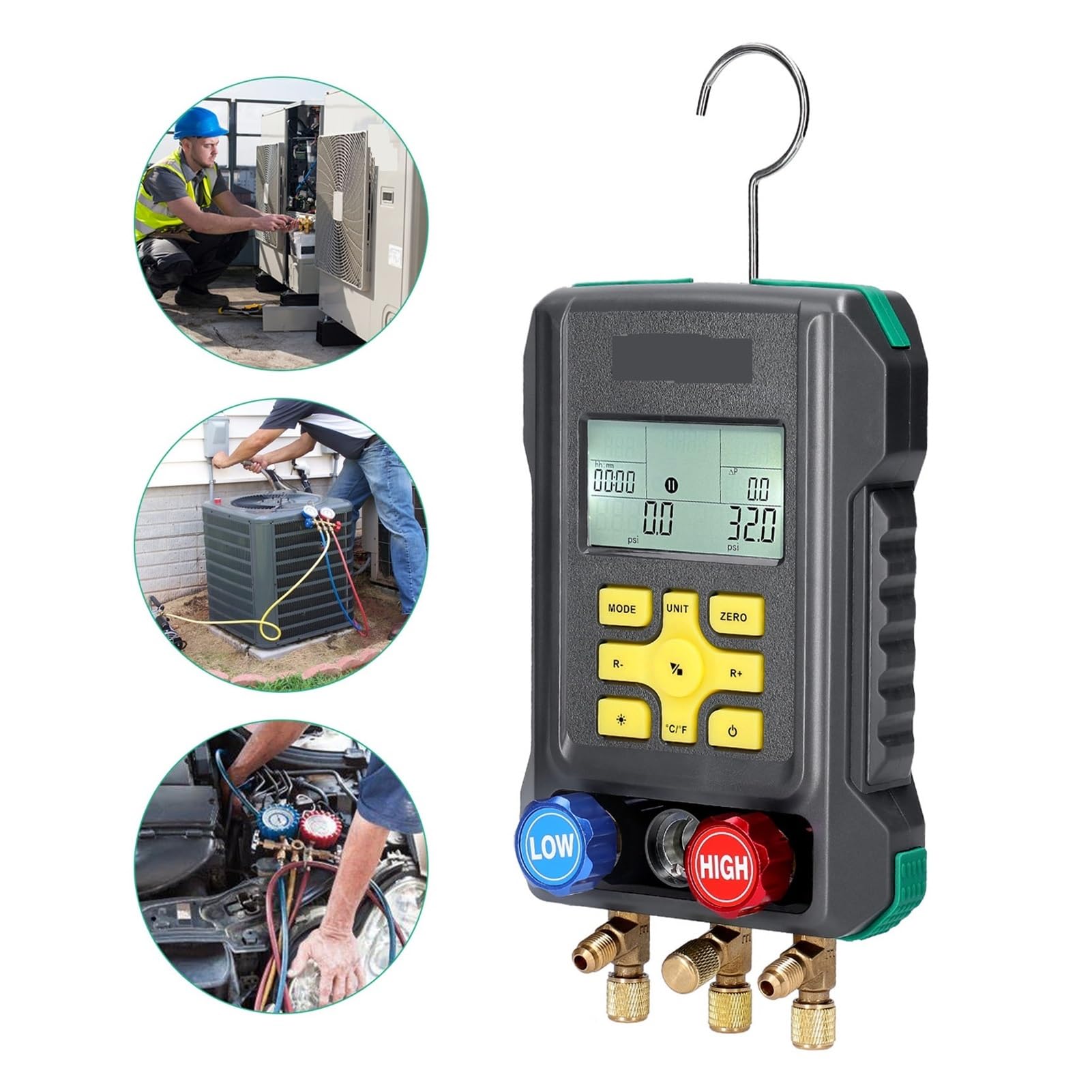 Manometro Refrigerazione Digitale Vuoto Pressione Collettore Tester Misuratore Temperatura Tester Apparecchio diagnostico AC