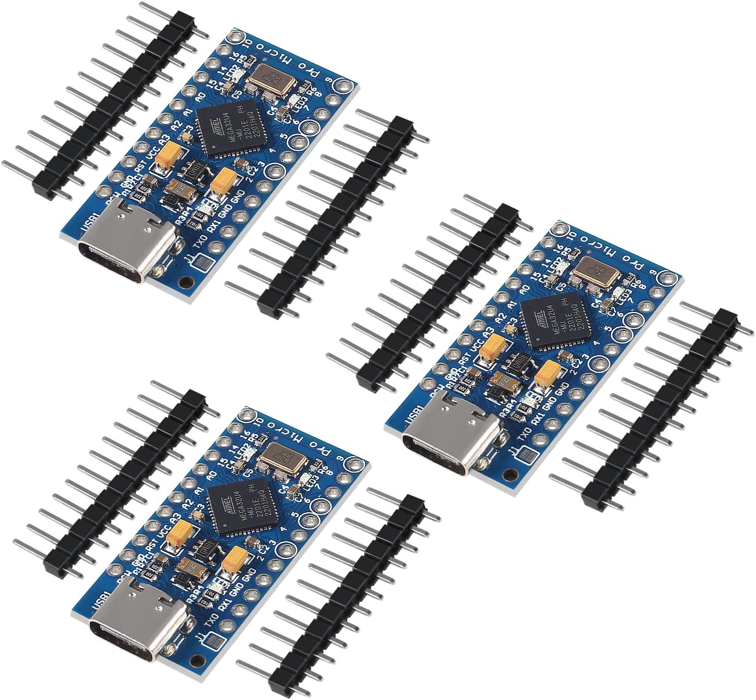 3pcs Type-C USB Pro Micro ATmega32U4 5V 16MHz Module Board ATmega32U4 Development Module Board Microcontroller with 2 Row Pin Header for Leonardo Replace Pro Mini