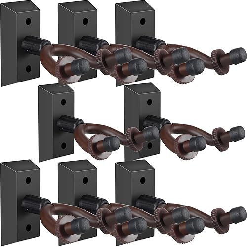 Tudomro 8 Pcs Guitar Hanger Wall Mount Guitar Holder Guitar Stand Guitar Hooks for Wall Guitar Wall Mount Bracket Holder Metal Holder Hanger with Screws for Acoustic Electric Bass Guitar (Beech)