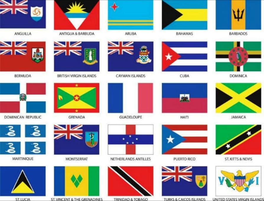 Caribbean Islands 3x5' Flag Set of 25 Country Polyester Flags (Special 25 Set) Double Stitched Fade Resistant Premium Quality