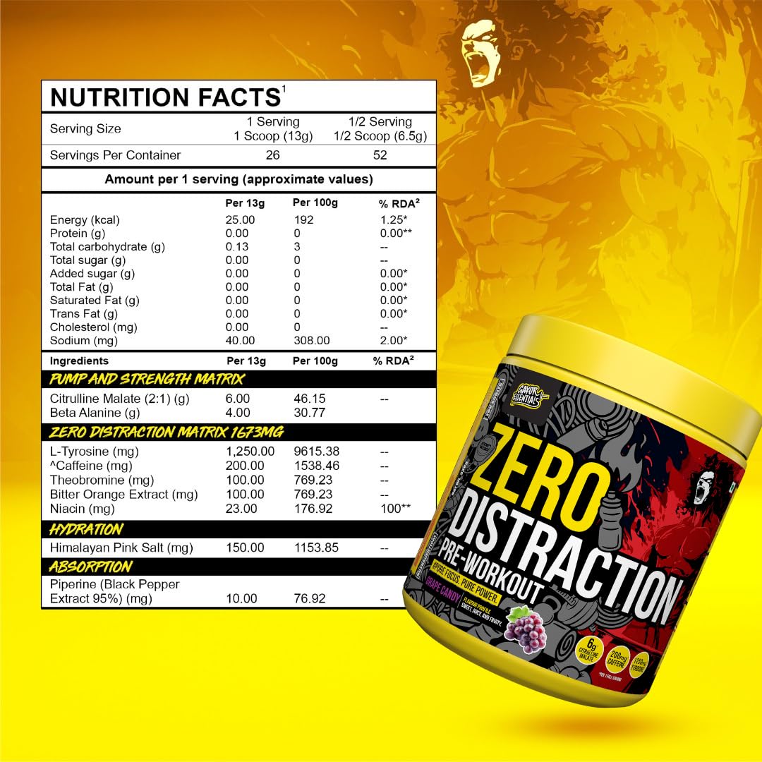 Gayor Essentials Zero Distraction Preworkout (Grape Candy,338g) — Amazon image 6
