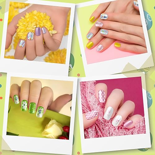 Miniatura 3 de 384 unidades de 16 unidades de uñas postizas cortas de Pascua, uñas postizas de Pascua, uñas postizas cuadradas, uñas artificiales de plástico,