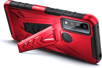 NZND Case for TCL 4X 5G (T601DL) / TCL 20 A 5G with Tempered Glass Screen Protector (Maximum Coverage), Belt Clip Holster Kickstand, Heavy Duty Protective Shockproof Armor Defender Case (Red)