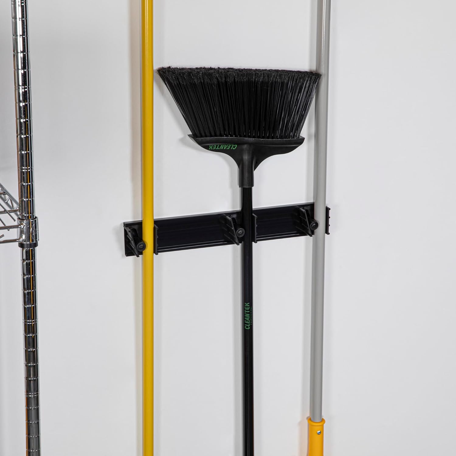 Restaurantware 17.7 Inch Snap-In Design Mop Holder, Black Plastic, 3 Customizable Slots, Screws Included