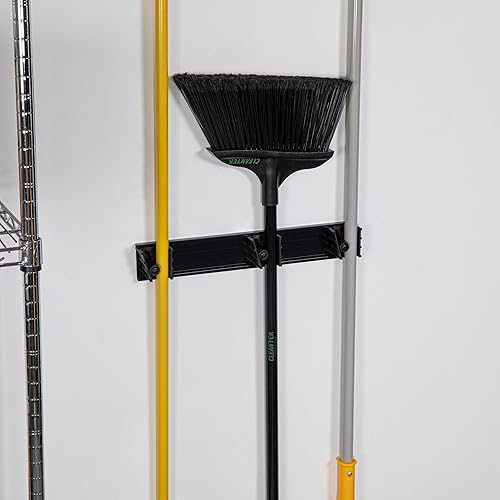 Miniatura 7 de Restaurantware Soporte para trapeador de 17.7 pulgadas, plástico negro, 3 ranuras personalizables, tornillos incluidos