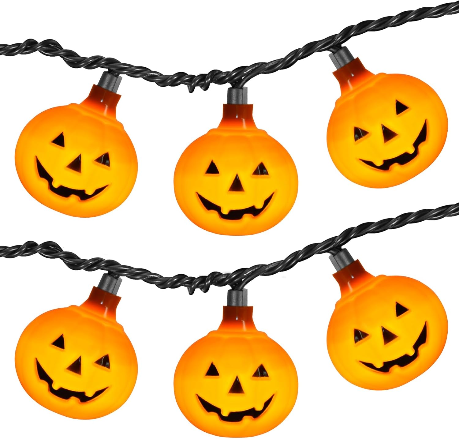 Halloween 8.5FT Pumpkin String Lights with 10 Solid Orange Smiling Pumpkin Lights, UL Listed Connectable Halloween Party Lights for Outdoor & Indoor Yard Patio Decor Opaque Pumpkin 10 Lights