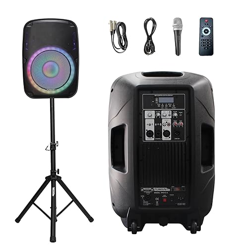 Portable 15-Inch PA Speaker System DJ Amplified Loud Speaker with