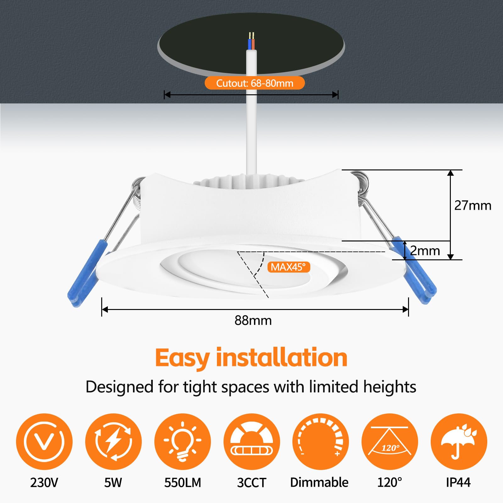 YindaLux LED Inbouwspots 230V dimbaar inclusief LED-module