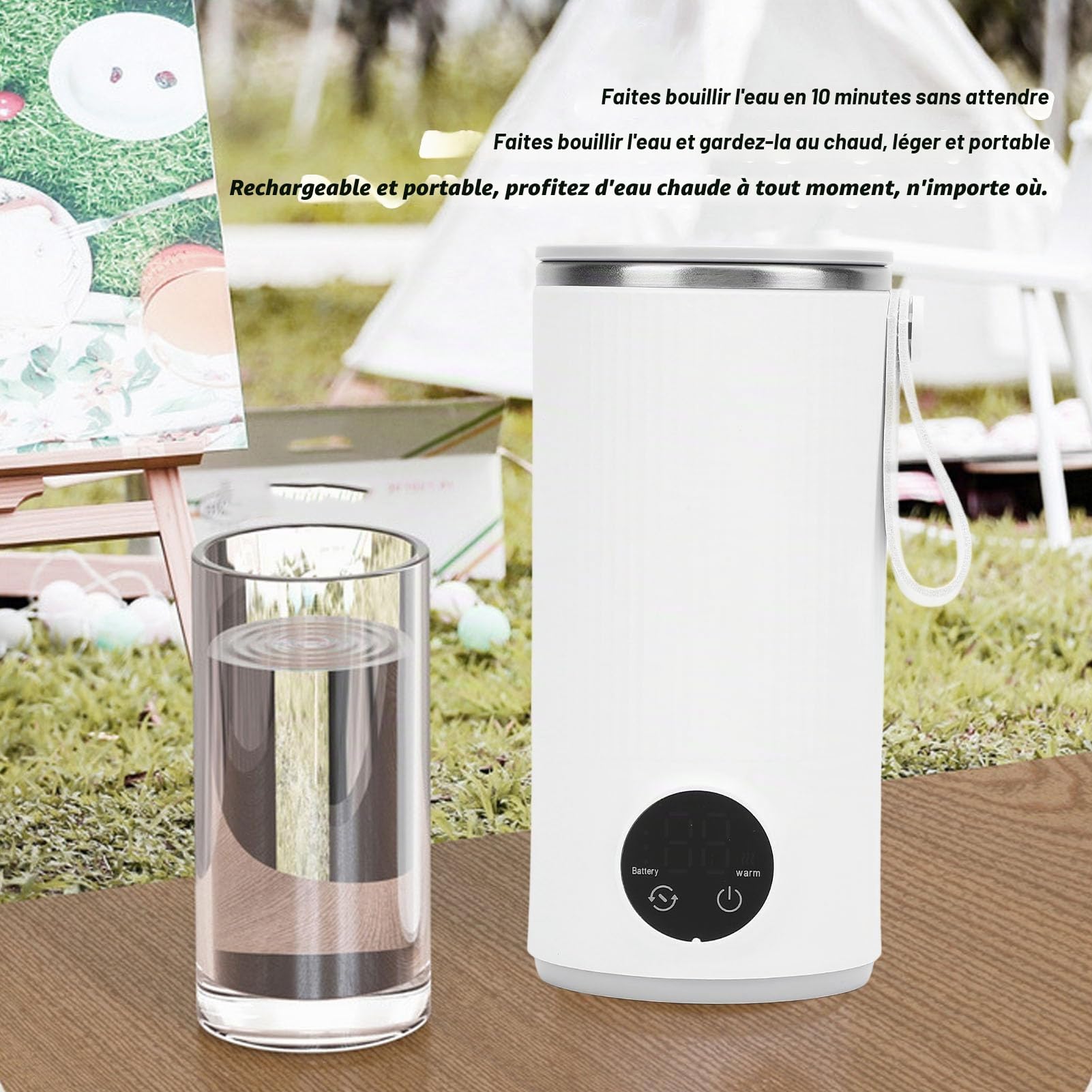 Bouilloire électrique de Voyage, Chaudière à Eau Chaude Portable Rechargeable 400 Ml 6000 Mah 55 °C en Acier Inoxydable avec Agitateur, Batterie Li, USB, pour Voyage, café, Lait