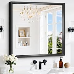 Black Bathroom Mirror 30x30 Square Mirrors for Wall 0 6 Thickened Deep Frame Brushed Black Rectangle Mirrors for