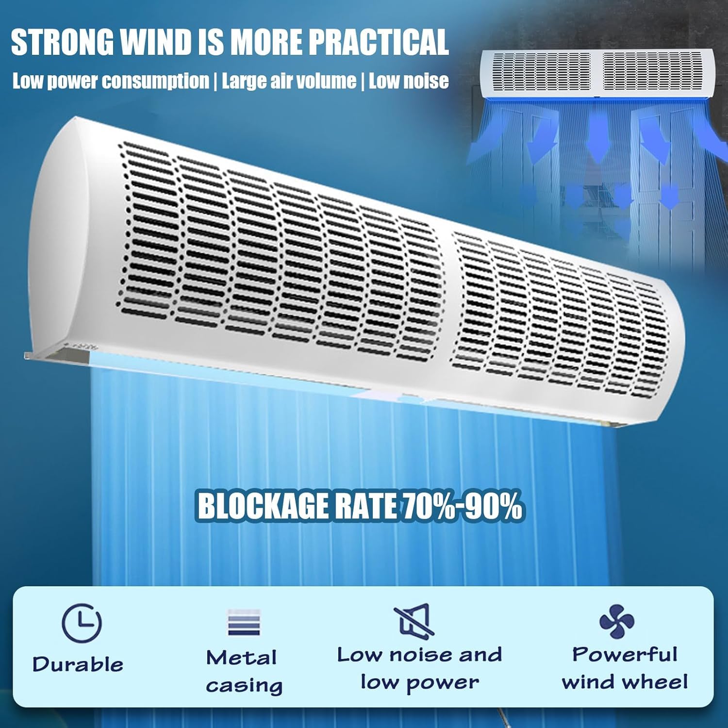 Cortina de Aire Comercial Para Interiores y Exteriores - Ventilador Potente Para Puerta