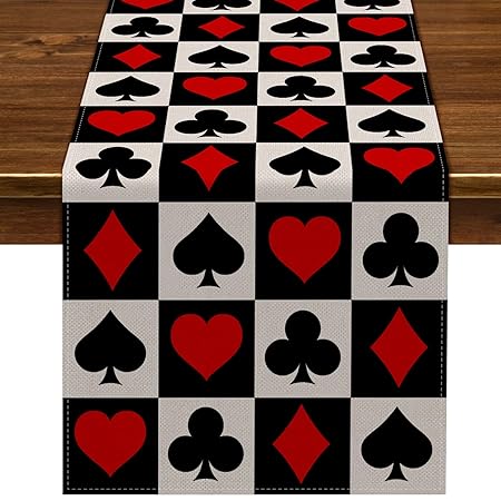 Nepnuser Linen Casino Table Runner Las Vegas Party Decoration Poker Night Themed Birthday Party Supply Dining Room Kitchen Home Decor (13