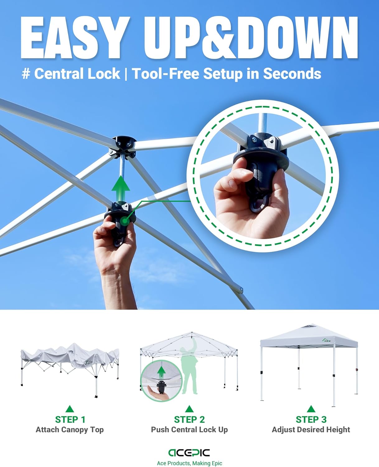 10x10 Pop Up Canopy Tent, One Push Instant Outdoor Gazebo with Vented Top, Upgraded 300D Silver Coated Sun Shade for Parties Camping Vendor, Includes Wheeled Bag and 4 Sandbags, White