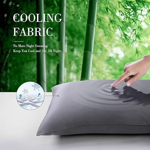Miniatura 4 de Cooling Queen - Juego de 2 fundas de almohada transpirables, frescas, sedosas, suaves, de rayón derivado de la tela de bambú, absorben la humedad