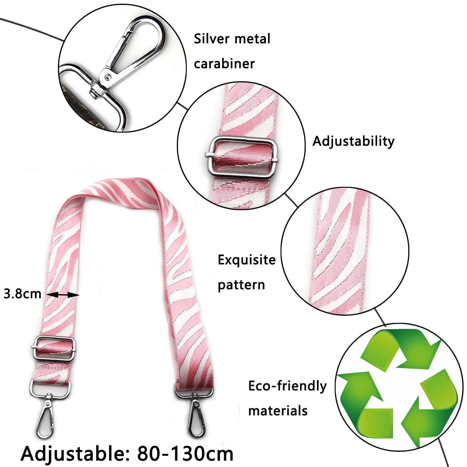 Tracolla Regolabile Per Borsa Donna, Colore Rosso E Motivo Colorato, Larghezza 3.8 Cm, Lunghezza 80-130 Cm Con Moschettoni Argento - copertina