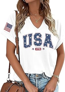 American Flag T-Shirt for Women Patriotic Graphic Tee 4th of July Independence Day Shirt Casual Short Sleeve Tops