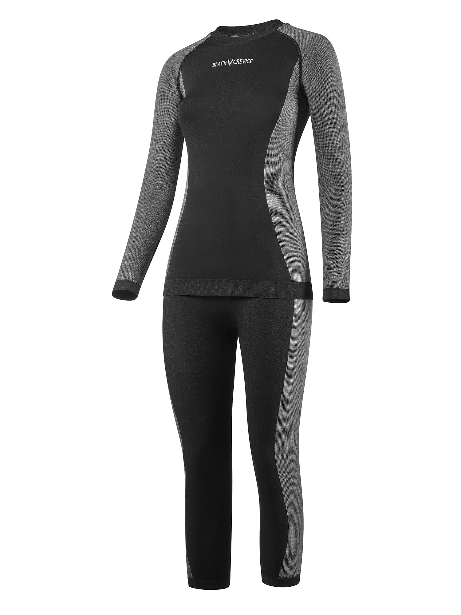 Black Crevice Damen-Funktionsunterwäsche-Set I Thermo-Langarmshirt & 3/4 Hose I Warme Damen-Skiunterwäsche I Winter Thermowäsche