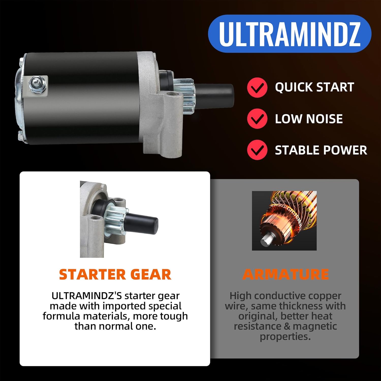 Starter 10-Teeth Fit for John Deere STX38 STX30 STX46 for Kohler Engine 5775N 12-098-10 25-098-03 25-098-03-S 25-098-04 410-21040 AM117130 AM120729 5667140-M030SM 91-09-1067 71-09-5775