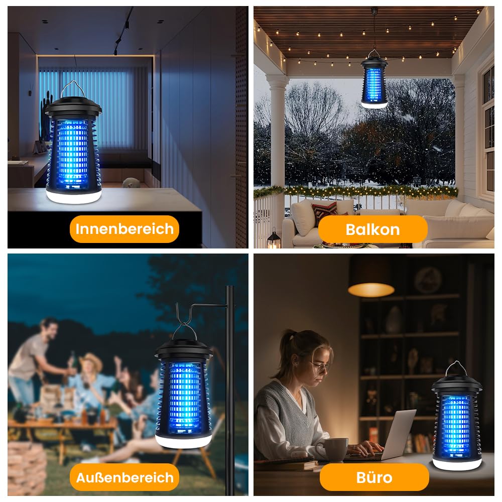 Mückenfalle, 4200V Insektenvernichter Elektrisch, 15W LED Beleuchtbar Mückenlampe - Fliegenfalle Elektrisch IPX4 Wasserdicht für Innen Außen，Anti Mücken, Fliegen