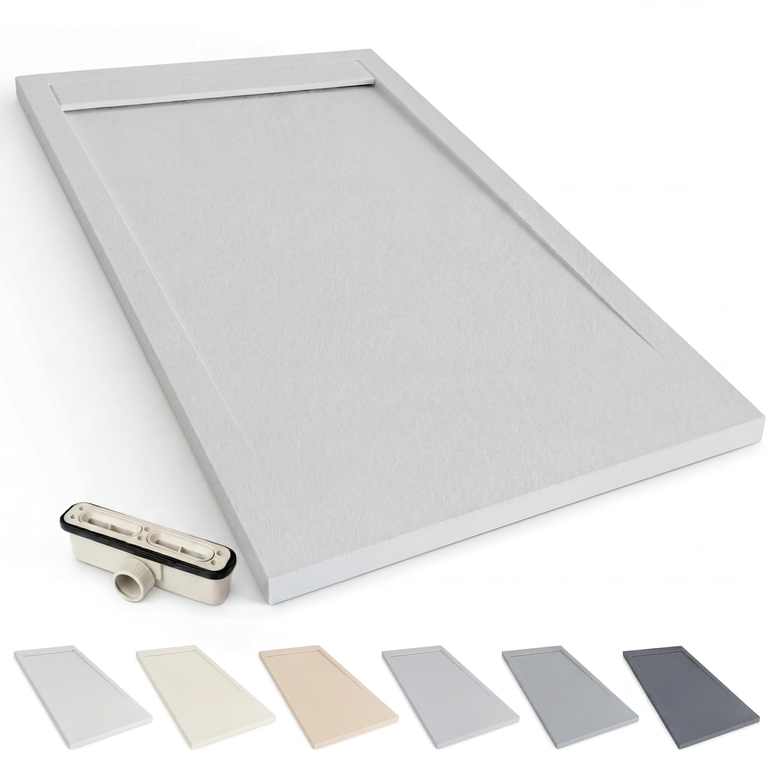 Plato de Ducha Modelo Venecia - Plato Ducha Resina con Textura Pizarra - Disponible en Varios Colores y Medidas - Gris Claro (RAL 7035) 70x170 cm - Incluye Válvula Desagüe y Rejilla.