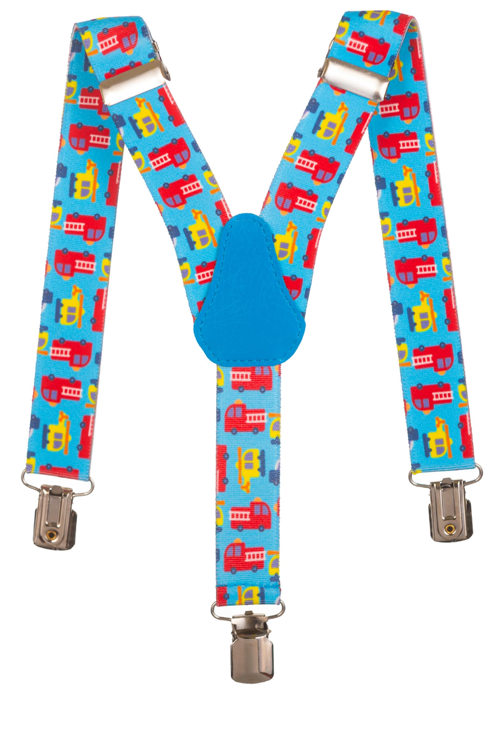 Olata Children’s Elasticated Fire Engine Design Y-Shape Braces/Suspenders (1-5 Years) - 2.5cm. Turquoise
