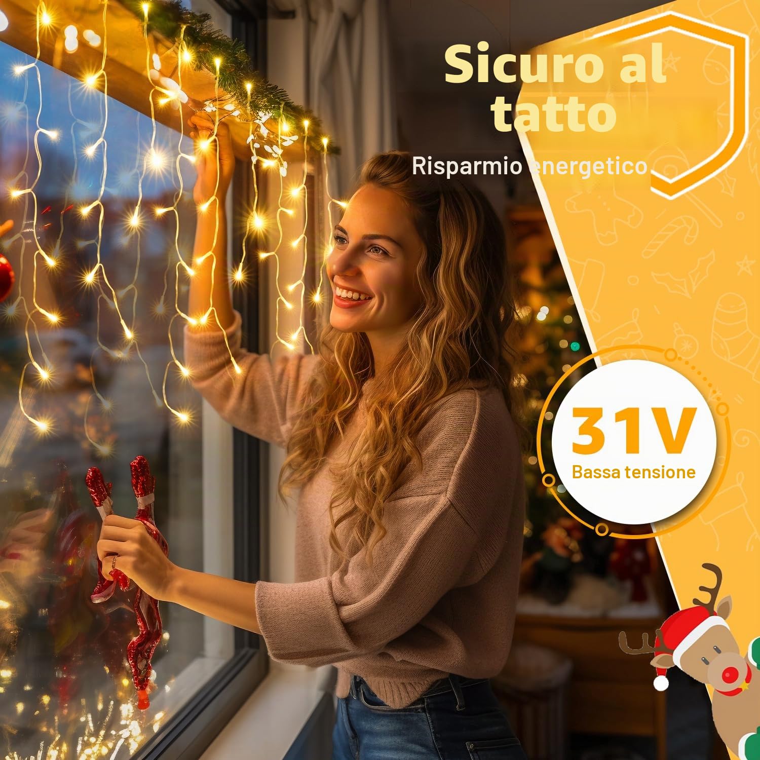 Ollny Ghiaccio Pioggia Ghiacciata Luci da Esterno 15M Luci da Esterno con Telecomando Luci di Natale Impermeabili da Esterno per Balcone Finestra Ringhiera della Casa Bianco caldo