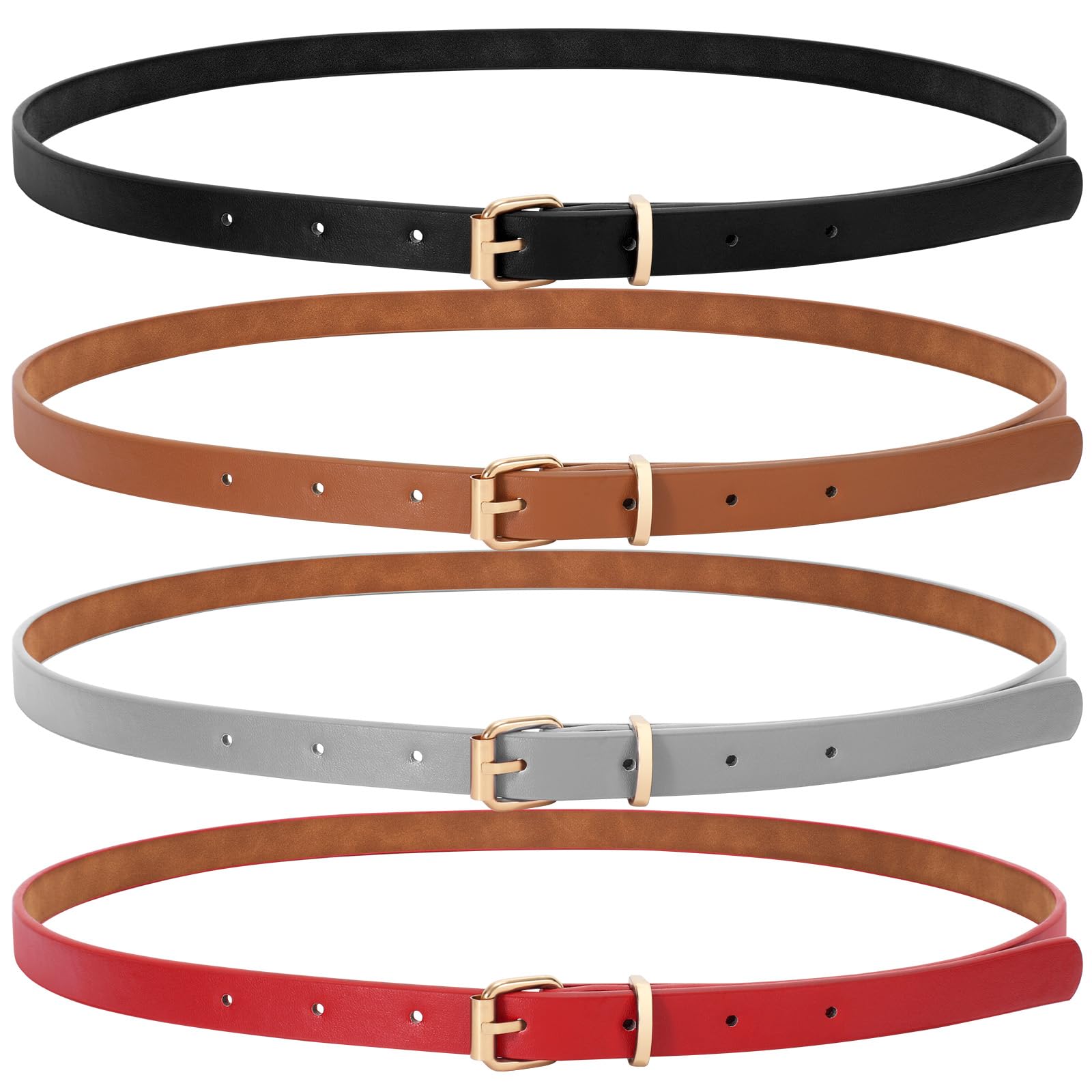 4 Pack Womens Skinny Genuine Leather Belt Plus Size Thin Waist Belt