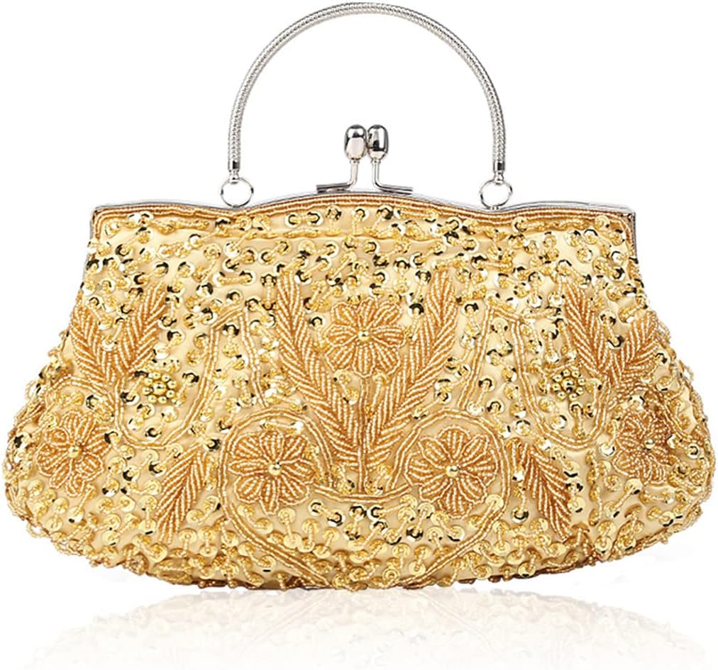 CORIOS Evening Clutch Bag for Women Vintage Beaded Sequin Handbag Bridal Wedding Purse