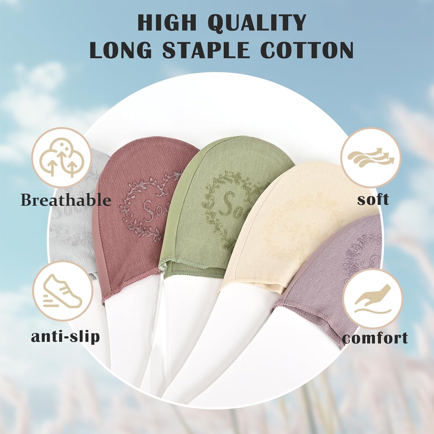 No Show Socks with Invisible Sling Back Womens, 6 Pairs Low Cut Half Toe Topper Socks with Non-Slip Straps for Heels - Image 3