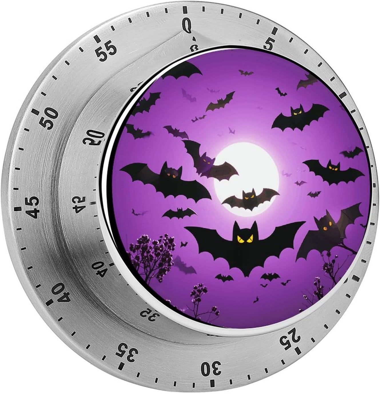 Halloween Flying Purple Bats Timer Stainless Steel Kitchen Timers Waterproof & Rust-Proof 60 Minute Mechanical Timer with Loud Alarm for Cooking, Baking, Fitness
