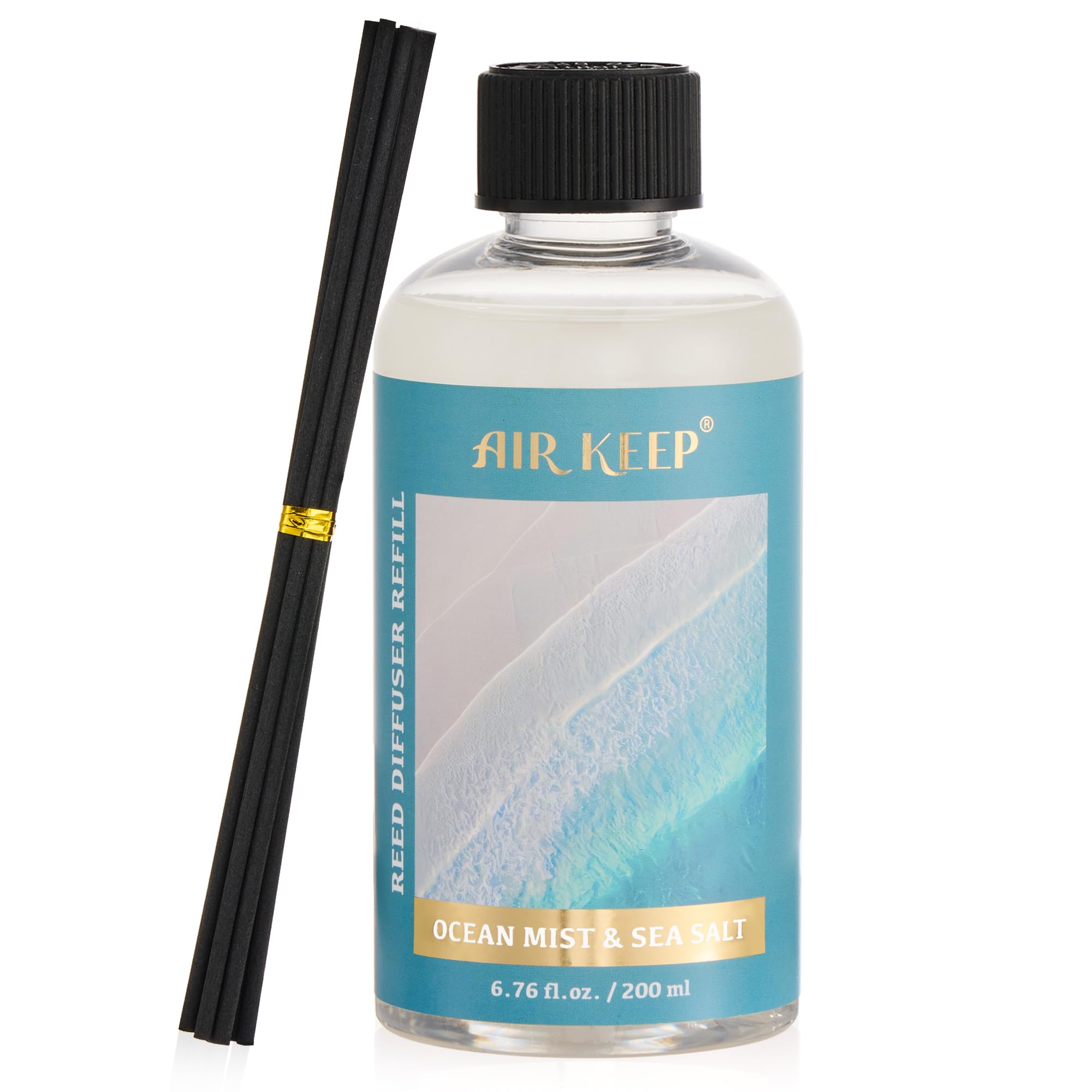 Airkeep Reed Diffuser Oil Refill with Diffuser Sticks, 6.76 Fl Oz(200ml) Ocean Mist&Sea Salt Scented Oils, Aroma Therapy, Home Fragrance & Air Freshener, Office Décor, Decoration