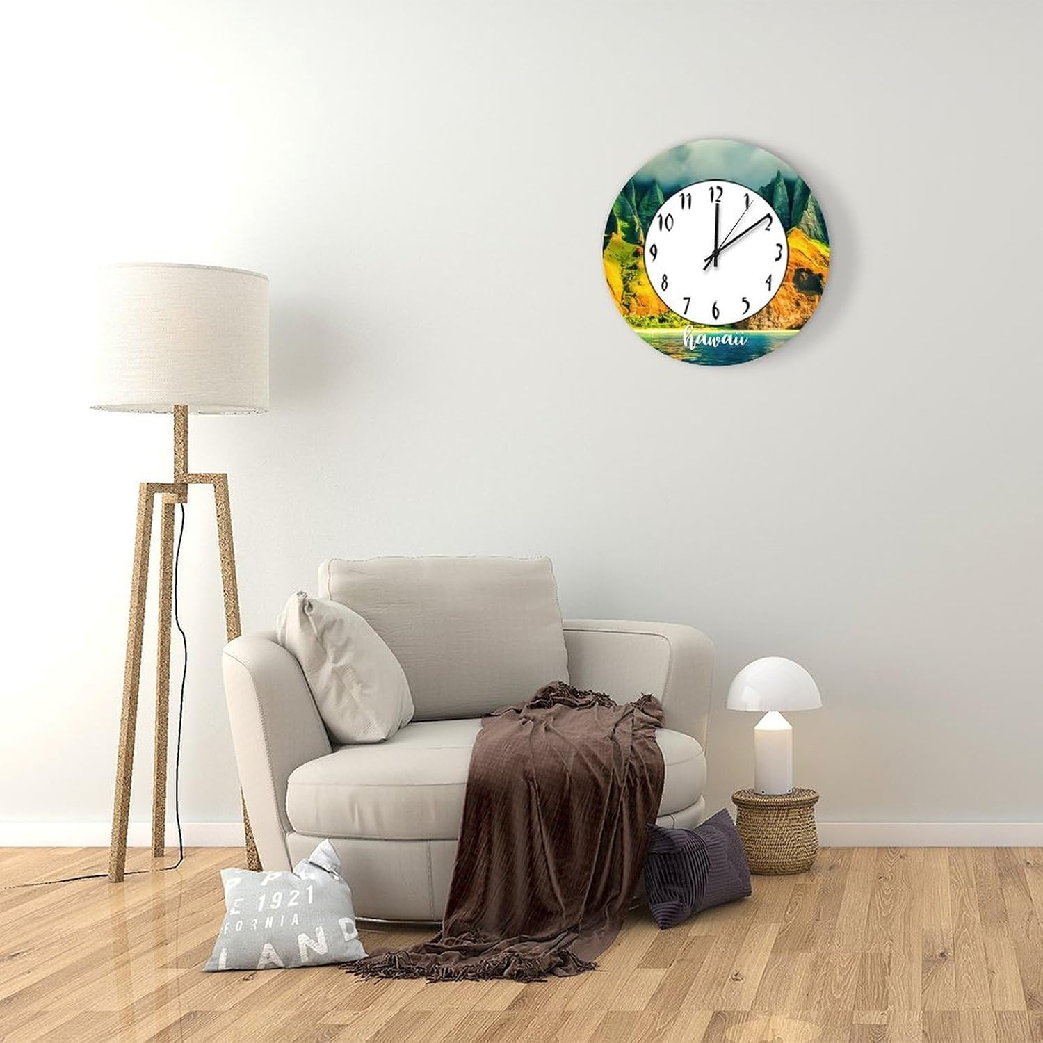 American Hawaii Wall Clock Silent Non Ticking Wooden Clocks Hawaii Natural View Clock Battery Operated 15in Round Clock, Rustic Clocks Decor for Home Kitchen Office