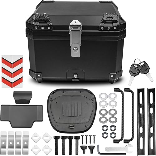 Miniatura 5 de Funda superior de motocicleta mejorada de 55 L, caja trasera universal para motocicleta con bloqueo de seguridad y cojín trasero, caja superior