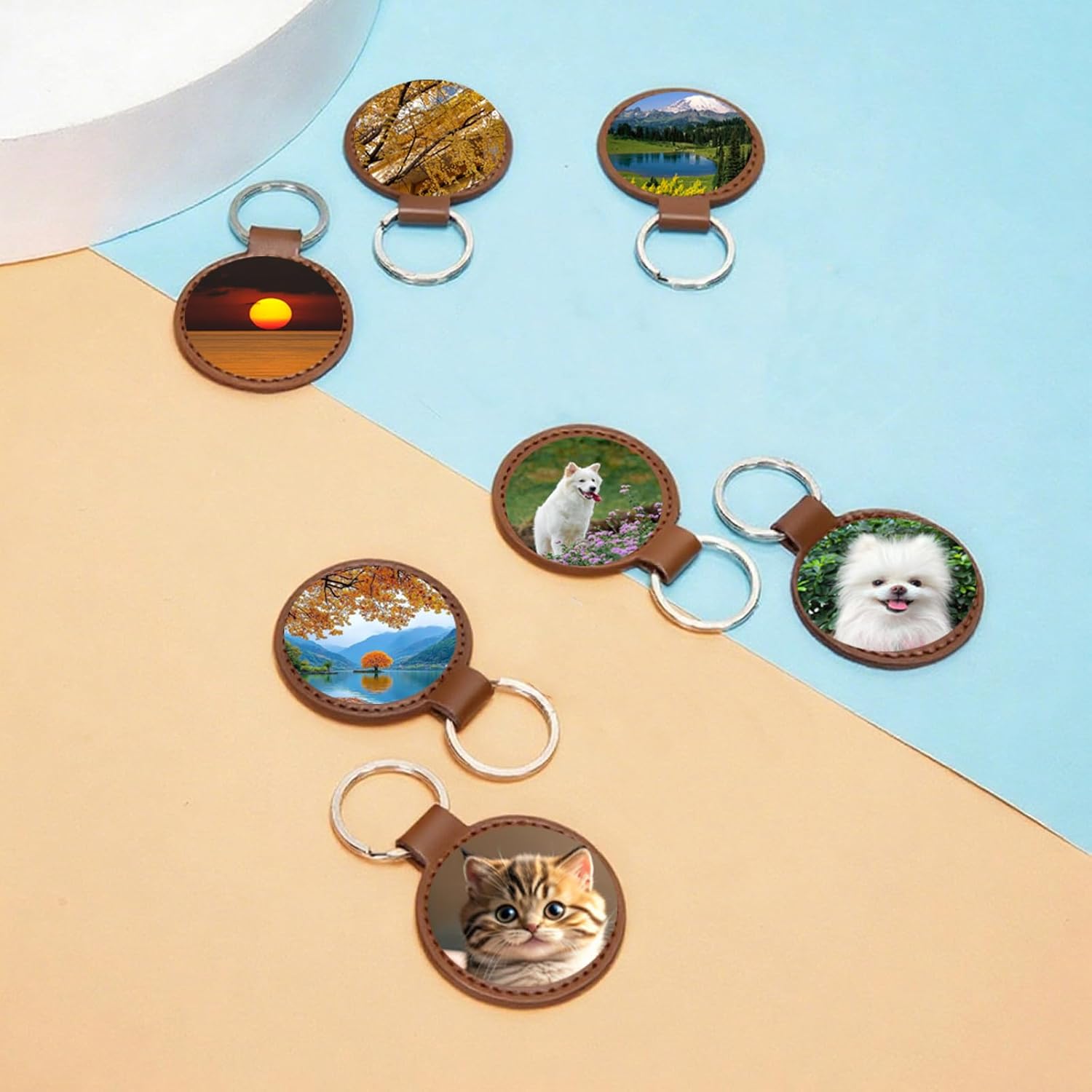 15 Pcs Leather Blank Keychains, Leather Key Fob Kit, Double Side Laser Engraving Key Chains, DIY Craft, UV-Printing Laser Engraving, DIY Making (Brown，Round) - Image 5