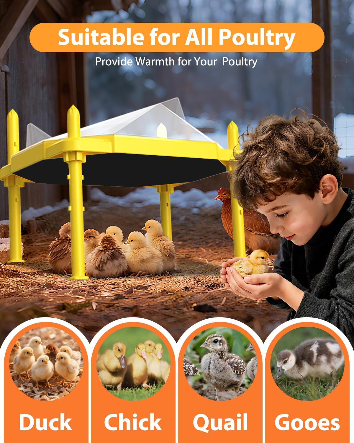 Chick Brooder Heating Plate, 14"x11"Adjustable Temperature & Height Heating Plate for Chicken with Anti-Roost Cone, Easy-Clean Poultry Coop Heater for Up to 18-22 Chicks (Yellow)