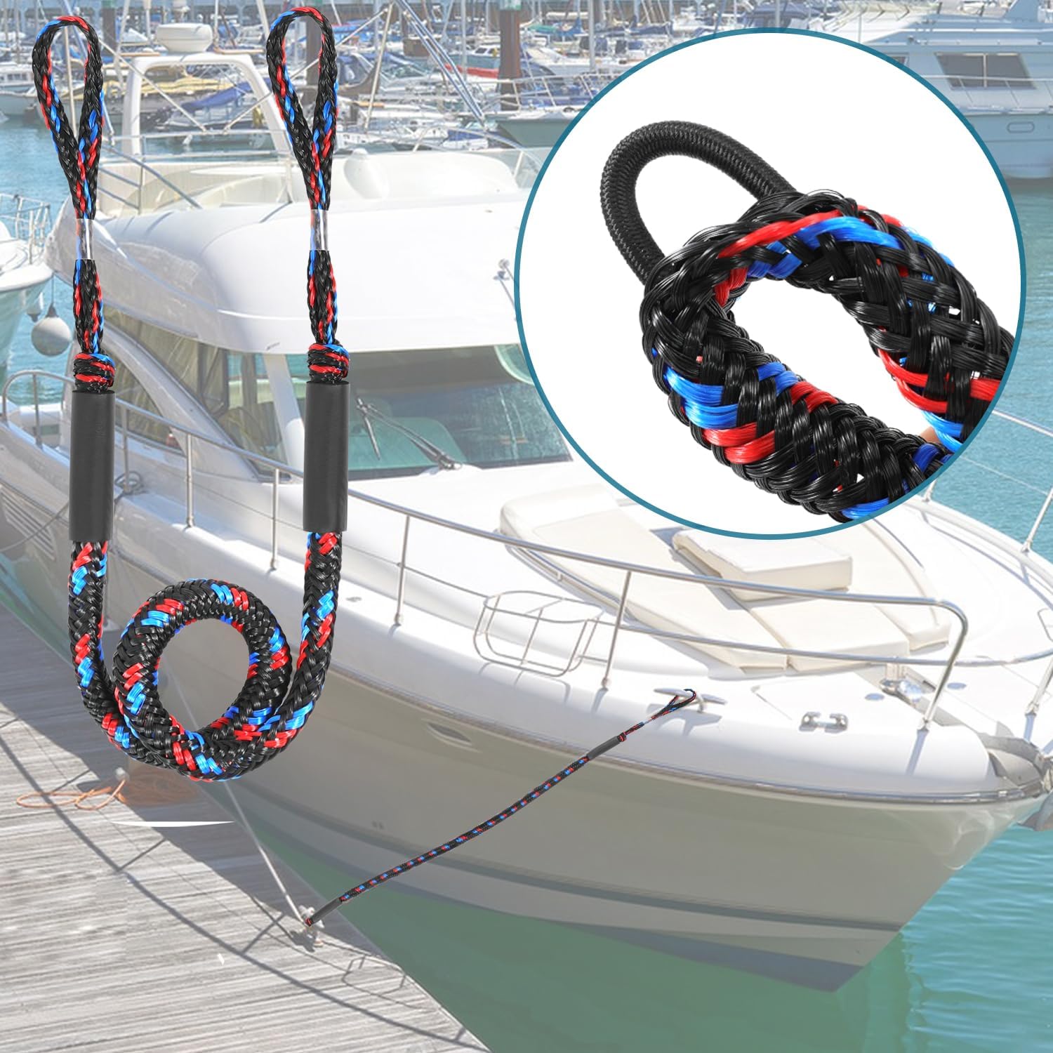 Boat Bungee Dock Lines Marine Mooring Rope Bungee Cord Docking Lines for Boat Docking Ropes for Kayak,Pontoon,Canoe (4 Pack,4 feet to 5.5 feet)