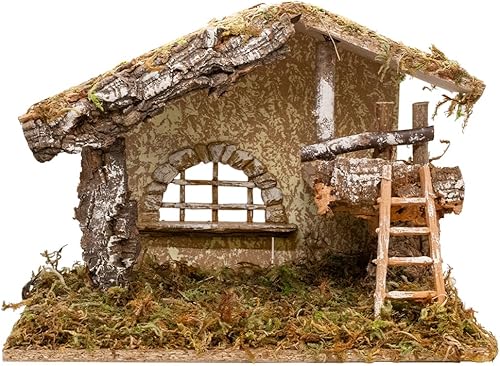 Village Nativity - Juego de armadura estable de madera para Navidad, 12 x 7 x 9 pulgadas, fabricado en Italia