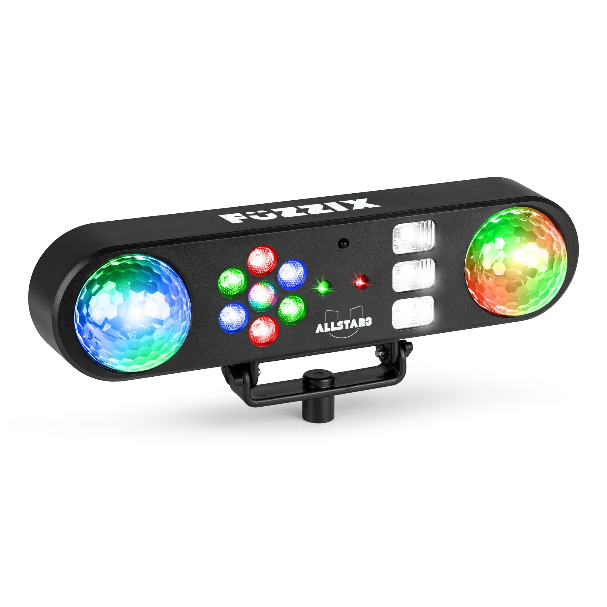 Fuzzix AllStar3 Party Bar - Barra de luces LED RGB con Jelly Ball giratorias, efecto wash, estroboscópico UV/blanco, control remoto, trípode ajustable y modo automático o musical