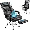 COLAMY Chefsessel Bürostuhl Ergonomisch – Bürostuhl mit Fußstütze PU Leder Schreibtischstuhl mit abnehmbarem Lendenkissen Schwarz