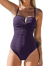 CUPSHE Womens Plunge Neck Wrap Around Ribbed Cups Solid Color Swimsuit Swimwear