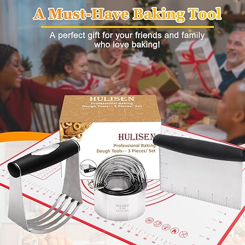 Miniatura 7 de HULISEN Juego de cortadores de galletas de acero inoxidable, alfombrilla de silicona, raspador de pastelería y licuadora, resistente y de larga