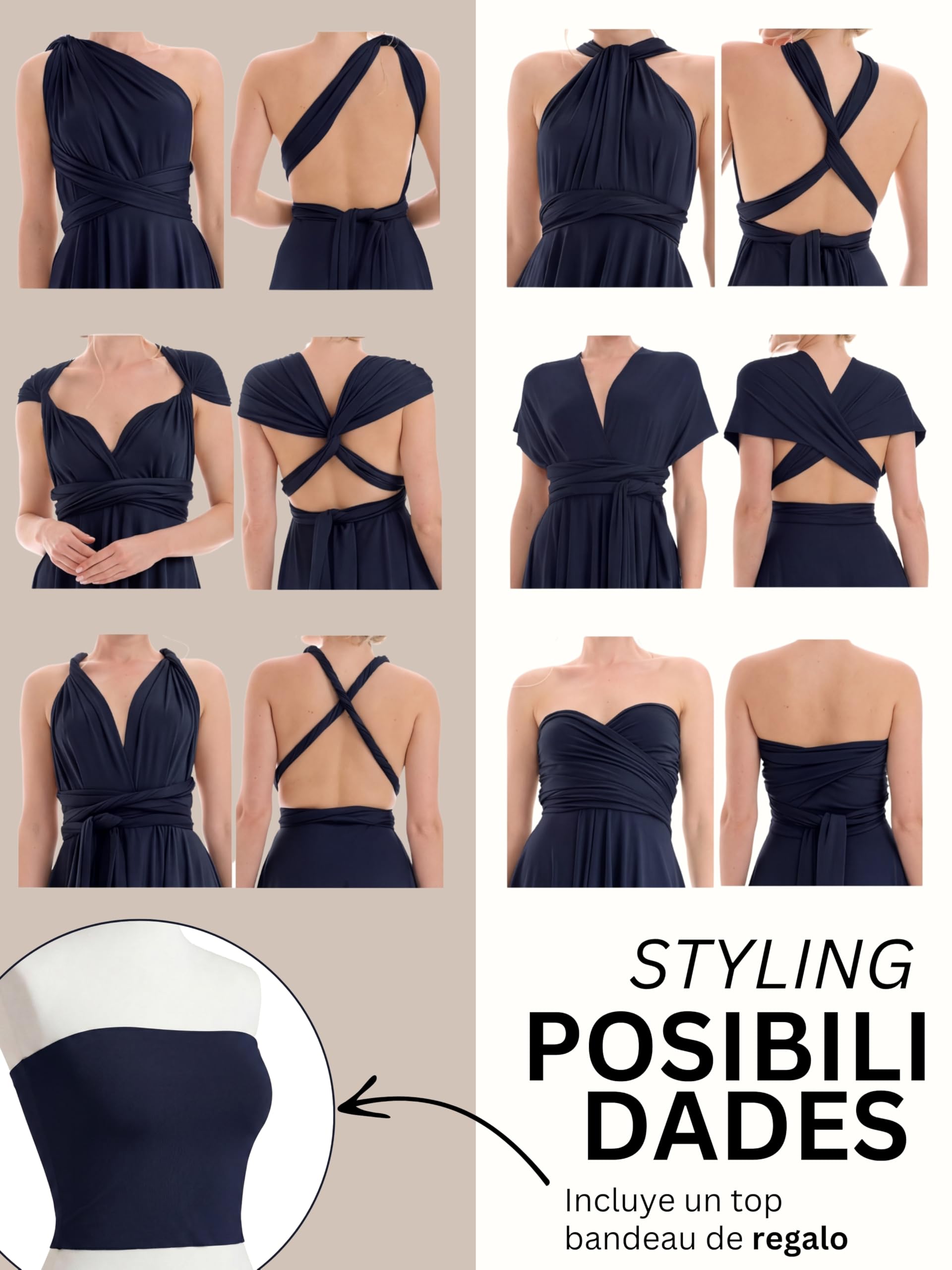 Juvell Vestido de Dama de Honor Largo Infinity Dress Maxi para Boda - 1000 | Vestido cruzado multiuso, elegante y festivo, para bodas, bailes de fin de curso y damas de honor