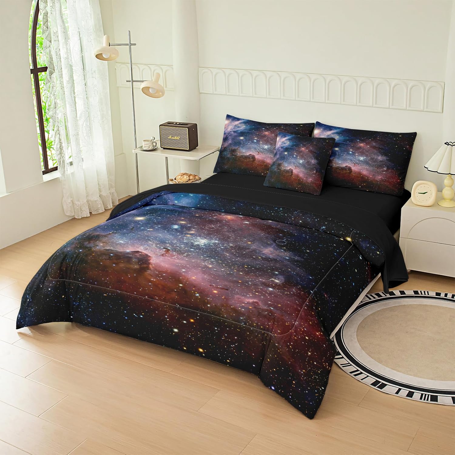 Peopleareok 6 PC Galaxy Comforter Sets Twin, 3D Printed Outer Space Bedding Set Bed in A Bag for Girls Boys Kids,(1 Comforter, 1 Flat Sheet, 1 Fitted Sheet, 2 Pillowcases, 1 Pillow Cover) - Image 2