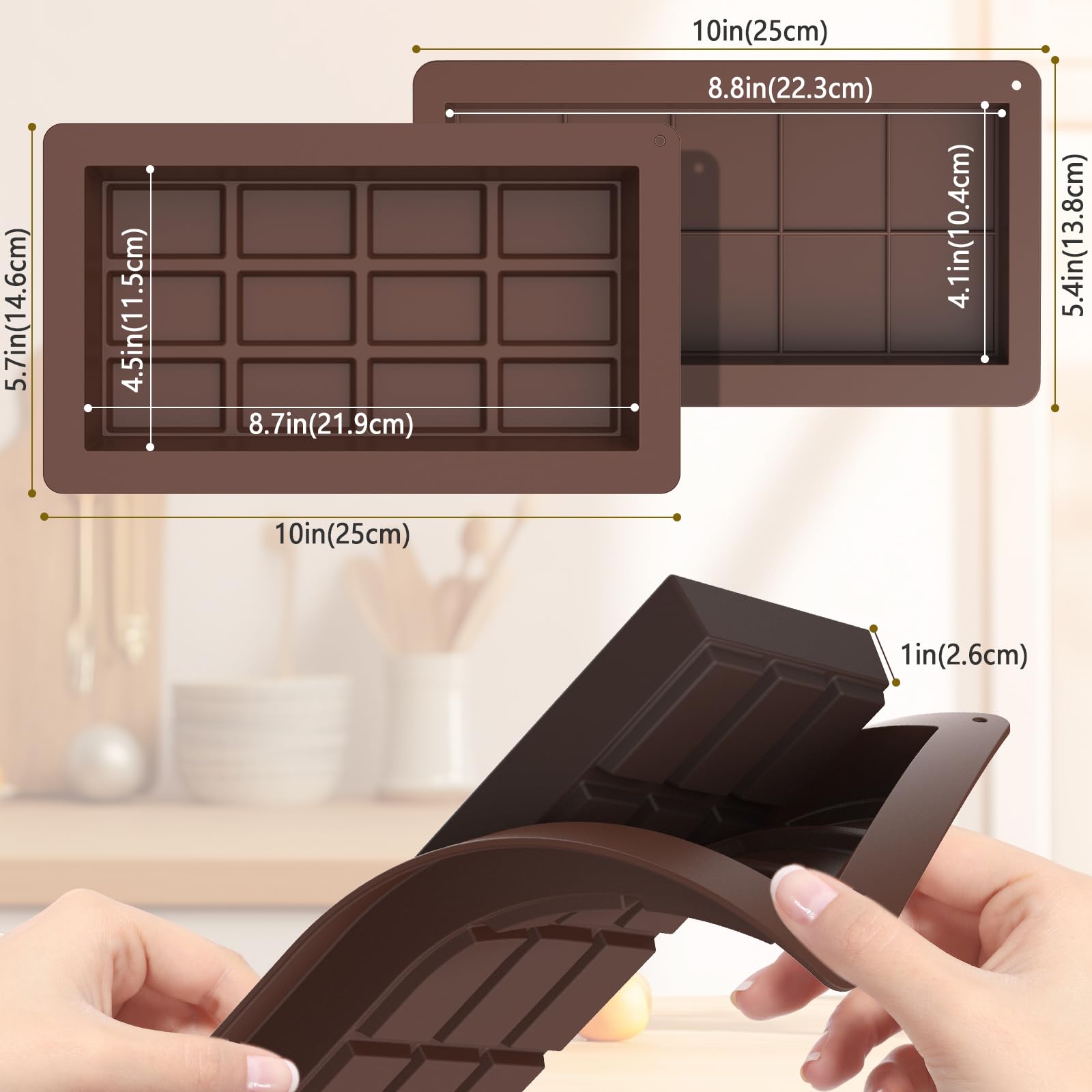 2 Stampo In Silicone Per Cioccolato, Rettangolare 26x17x1.5 Cm, Antiaderente, Alimentare, Per Cioccolatini E Caramelle - 2